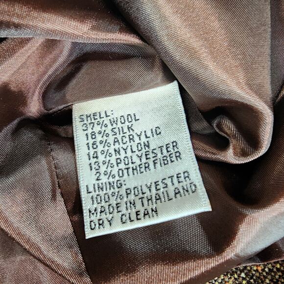Talbots Brown Tweed Italian Fabric Button-Up Blazer Wool Silk Blend Size 10 - Picture 6 of 6